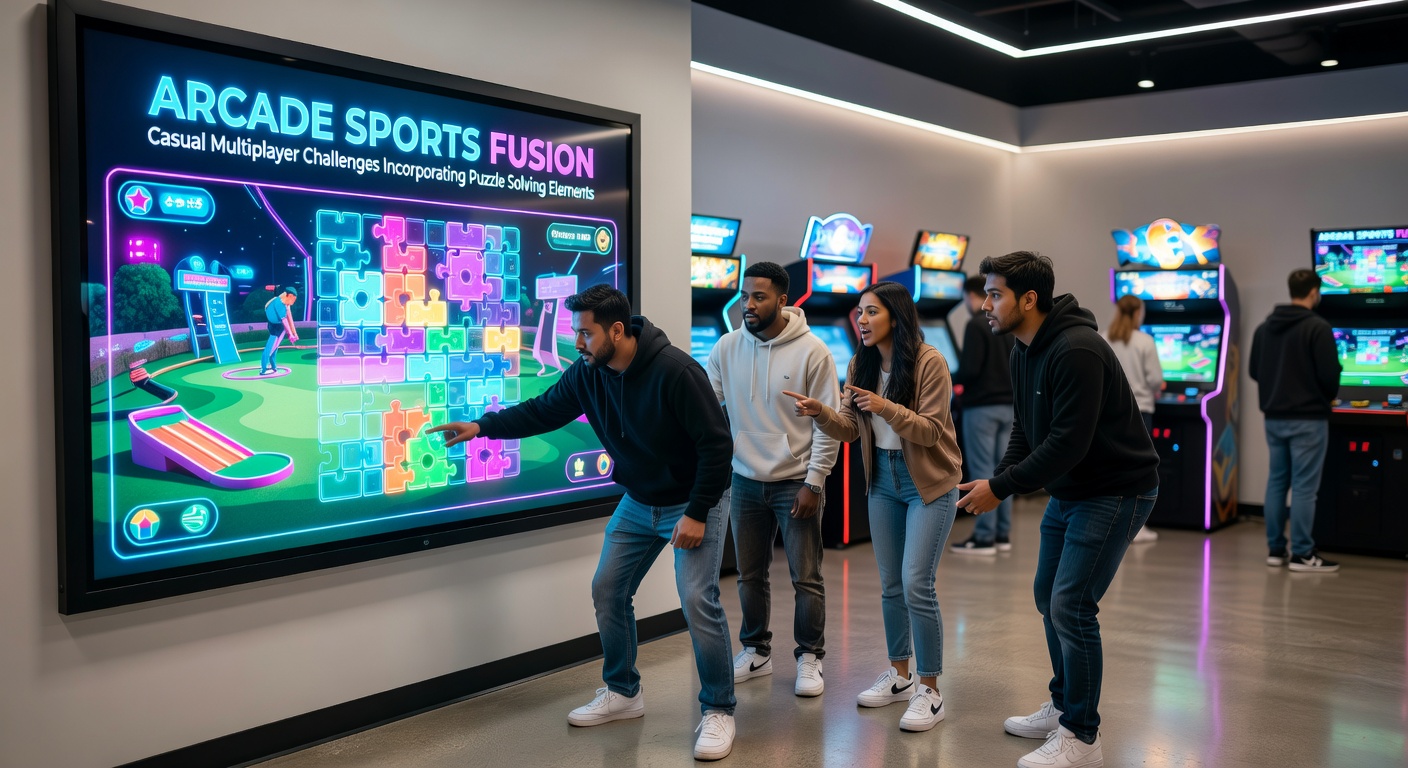 Multiplayer browser arcade scene showing integrated sports action and puzzle-solving interfaces on an instant web platform