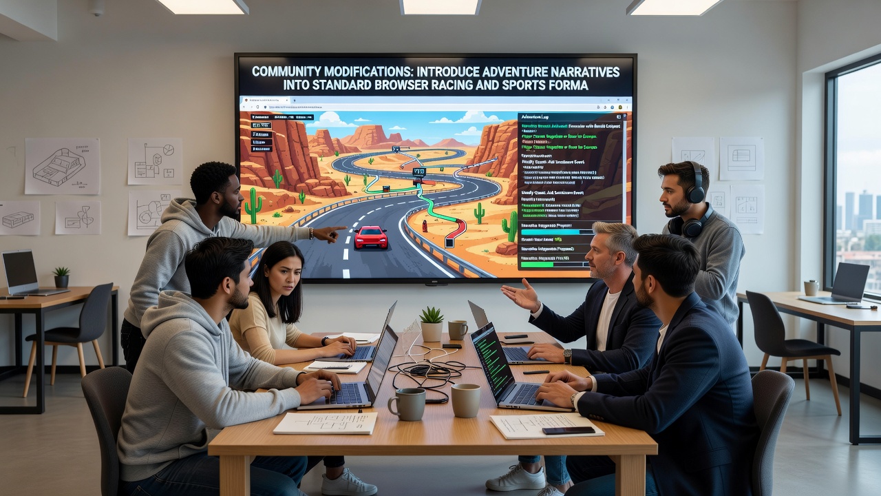 Sports browser game screenshot with integrated story journal and team challenge elements