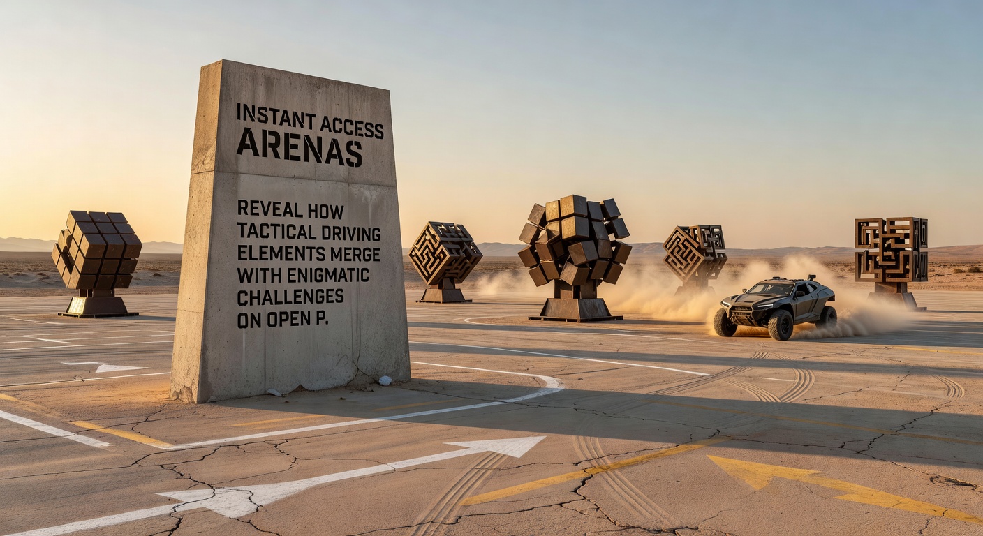 Multiplayer arena scene with vehicles navigating mysterious obstacles