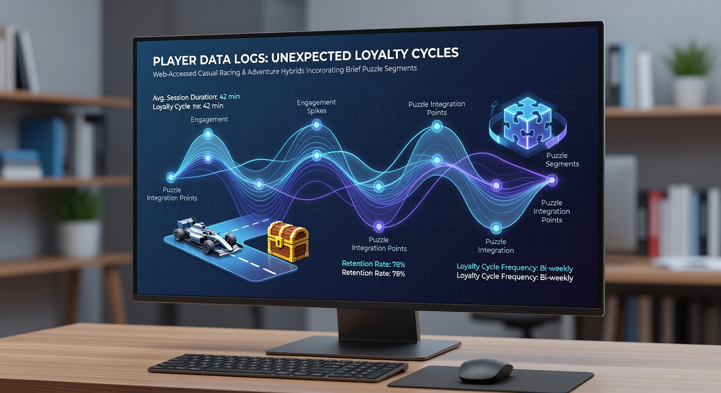 Player activity visualizations showing retention patterns across web racing and puzzle hybrid titles