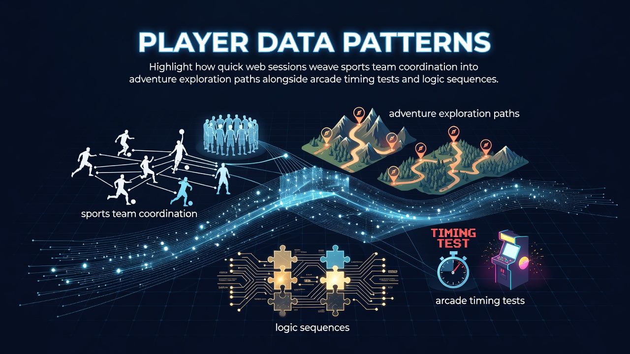 Visualization of player session data showing connections between sports coordination mechanics and exploration paths in web-based games
