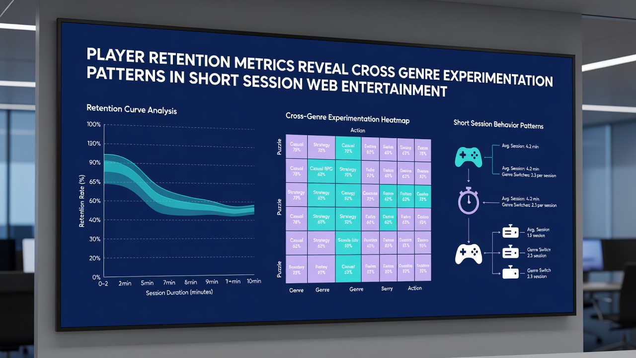 Infographic showing cross-genre experimentation patterns and retention curves for short session web formats