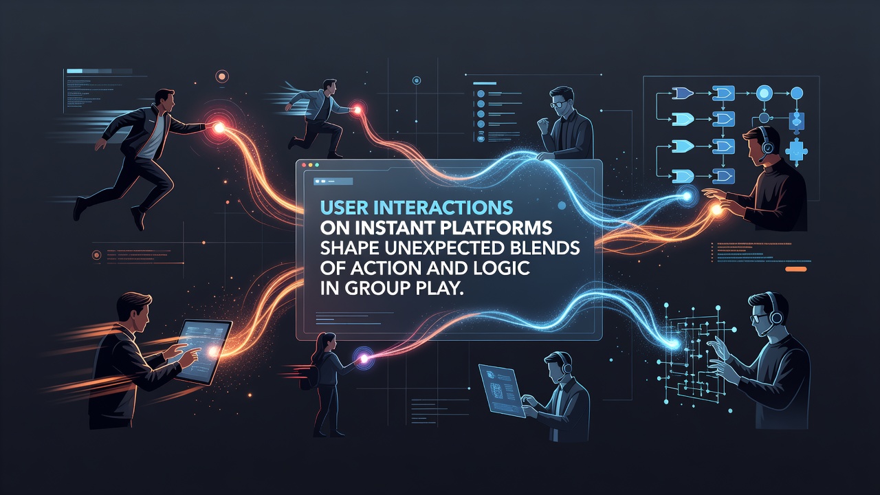 Users engaging in blended action and logic gameplay on instant browser platforms during group sessions