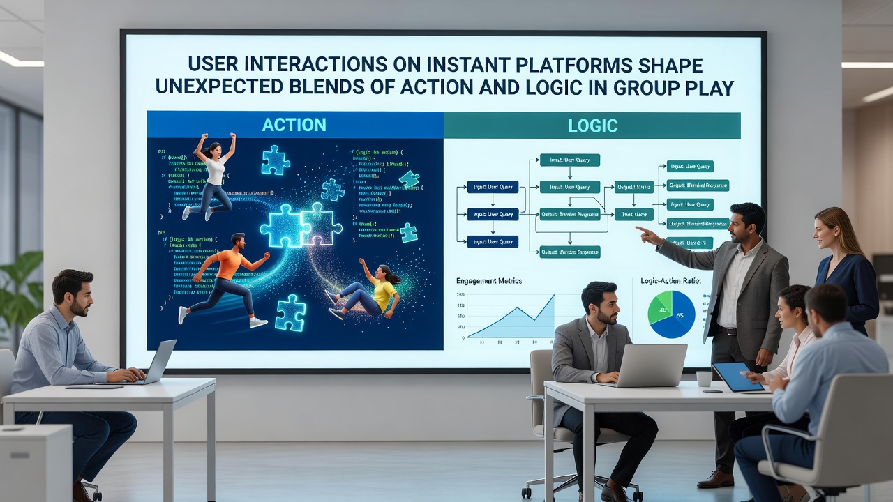 Group of players coordinating action and puzzle elements together on a web-based instant platform
